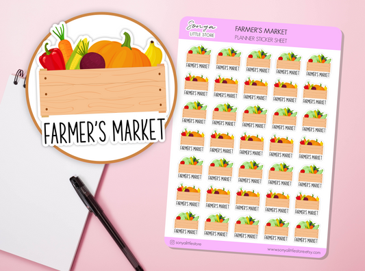 Farmers Market Planner Stickers Fruit Vegetable Shopping Local Handmade Farming Gardening Bullet Journal Sticker Sheet