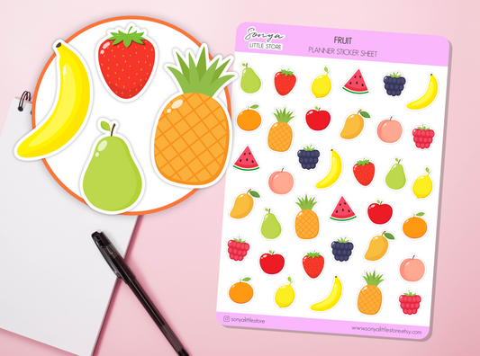 Fruit Planner Stickers Summer Tropical Fruit Healthy Diet Pineapple Strawberry Diary Sticker Sheet