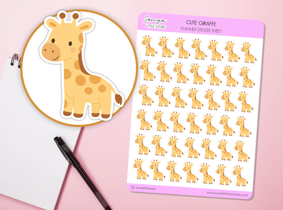 Cute Giraffe Planner Stickers Kawaii Animal Safari Bullet Journal Scrapbook Sticker Sheet