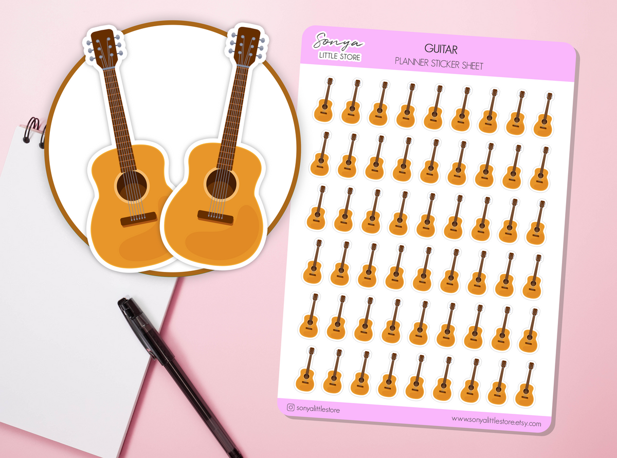Guitar Planner Stickers | Music Band Class Practise Instrument Hobby Icons Journal, Scrapbooking, Diary Sticker Sheet