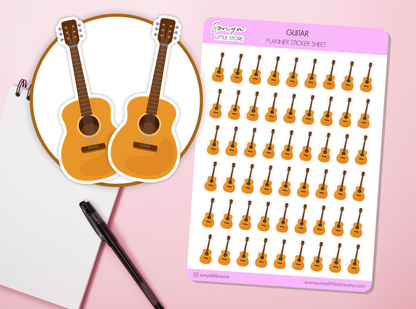 Guitar Planner Stickers | Music Band Class Practise Instrument Hobby Icons Journal, Scrapbooking, Diary Sticker Sheet