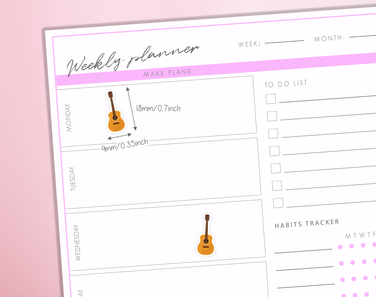 Guitar Planner Stickers | Music Band Class Practise Instrument Hobby Icons Journal, Scrapbooking, Diary Sticker Sheet