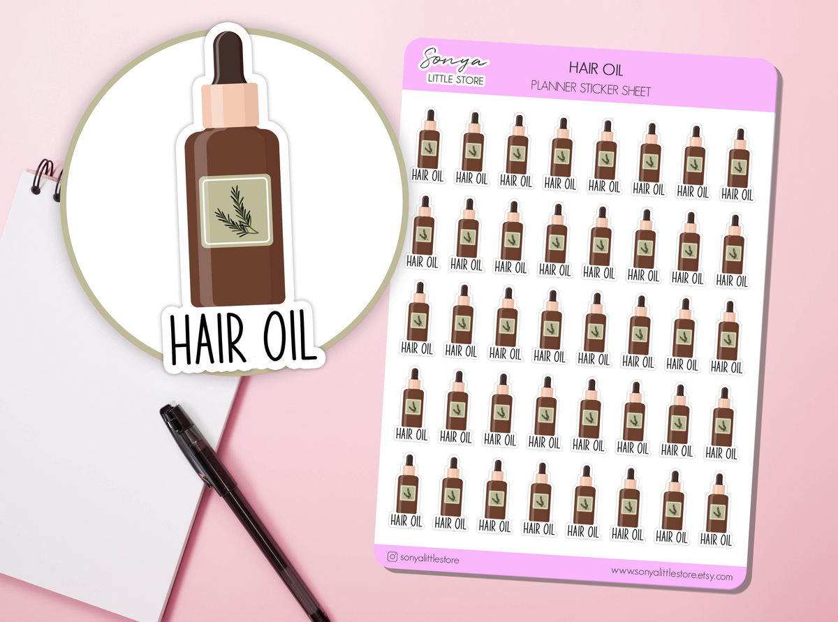 Hair Oil Serum Planner Stickers Growth Treatment Reminder Selfcare Beauty Bullet Journal Sticker Sheet