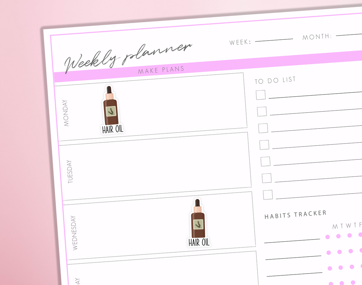 Hair Oil Serum Planner Stickers Growth Treatment Reminder Selfcare Beauty Bullet Journal Sticker Sheet