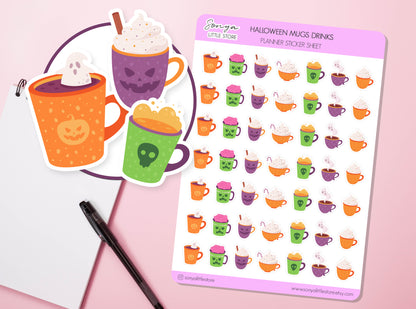 Halloween Mugs Coffee Drinks Planner Stickers Journal Diary Stickers