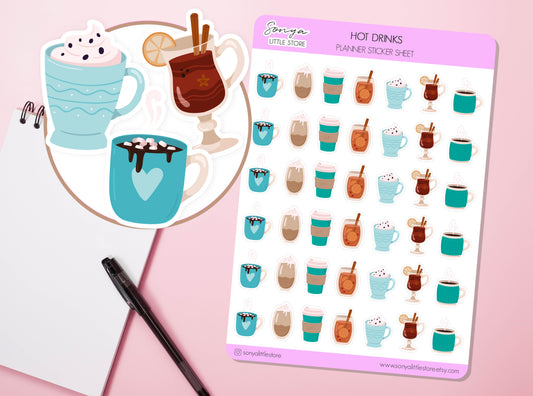 Hot Drinks Planner Stickers | Hot Chocolate Cosy Season Bullet Journal Diary Sticker Sheet