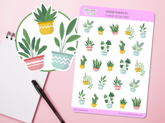 House Plants Planner Stickers Water Plants Pots House Bullet Journal Diary Sticker Sheet