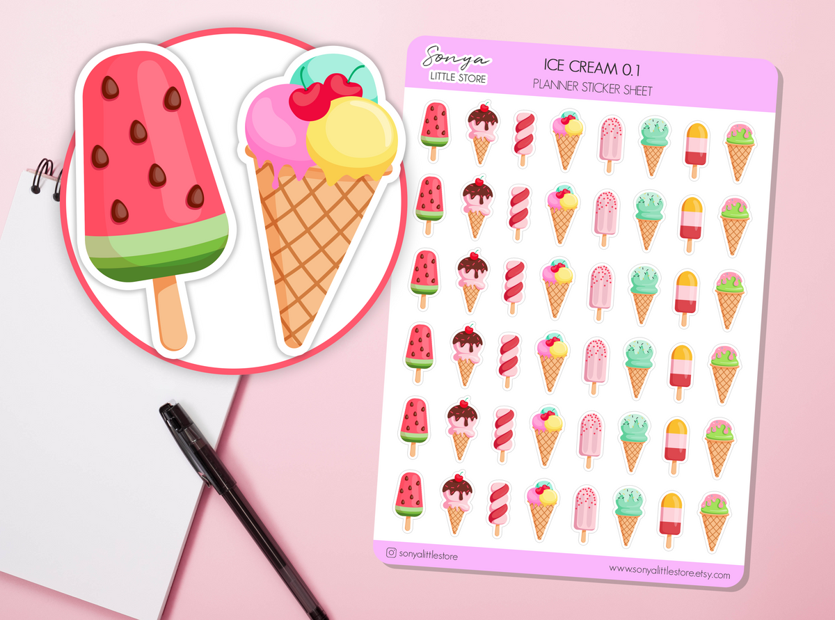 Ice Cream Planner Stickers Summer Sweet Treats Gelato Journal Diary Sticker Sheet