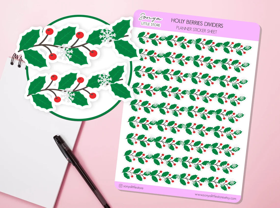 Holly Berries Christmas Dividers Planner Stickers Christmas Diviers Journal Diary Sticker Sheet