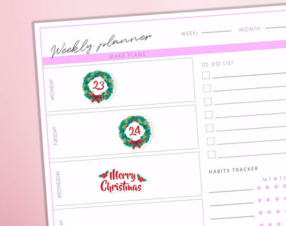 Christmas Wreath Countdown Planner Stickers Christmas Days Journal Diary Sticker Sheet