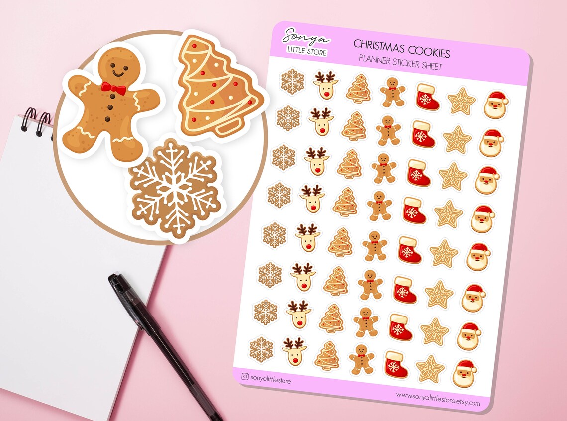 Christmas Gingerbread Cookies Planner Stickers Christmas Jounal Diary Sticker Sheet