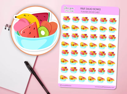 Fruit Salad Bowl Planner Stickers | Fruit Tracker Planner Stickers | Fruit Journal Diary Sticker Sheet