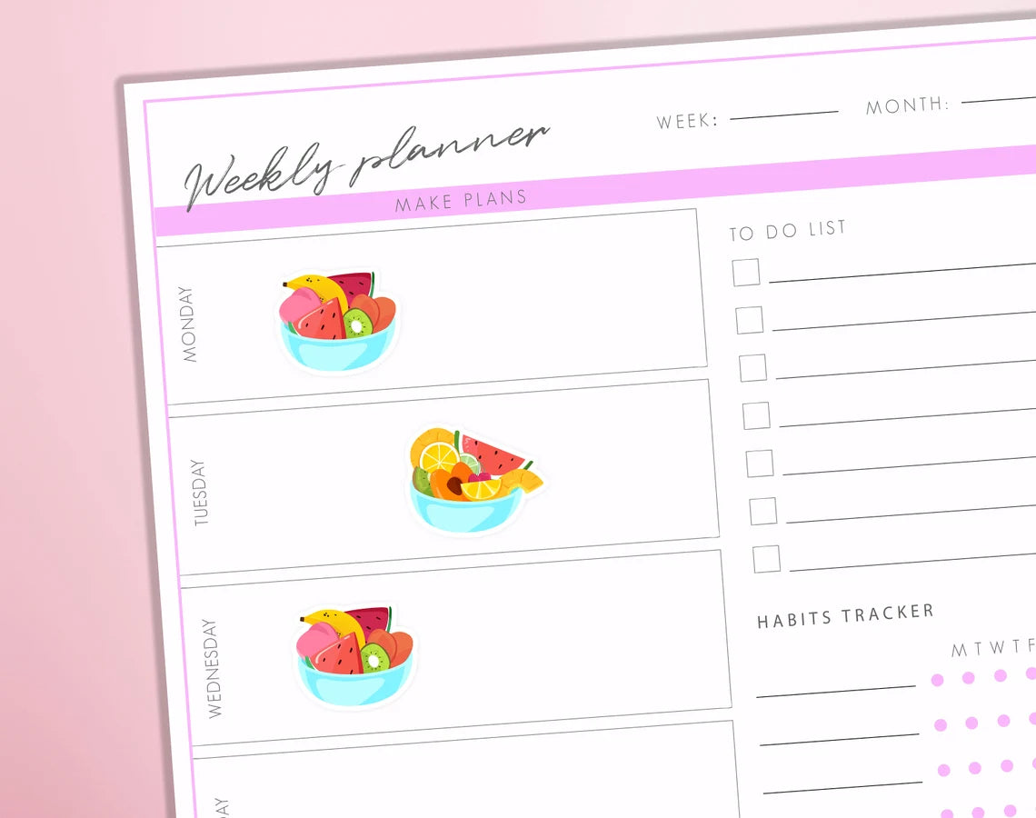 Fruit Salad Bowl Planner Stickers | Fruit Tracker Planner Stickers | Fruit Journal Diary Sticker Sheet