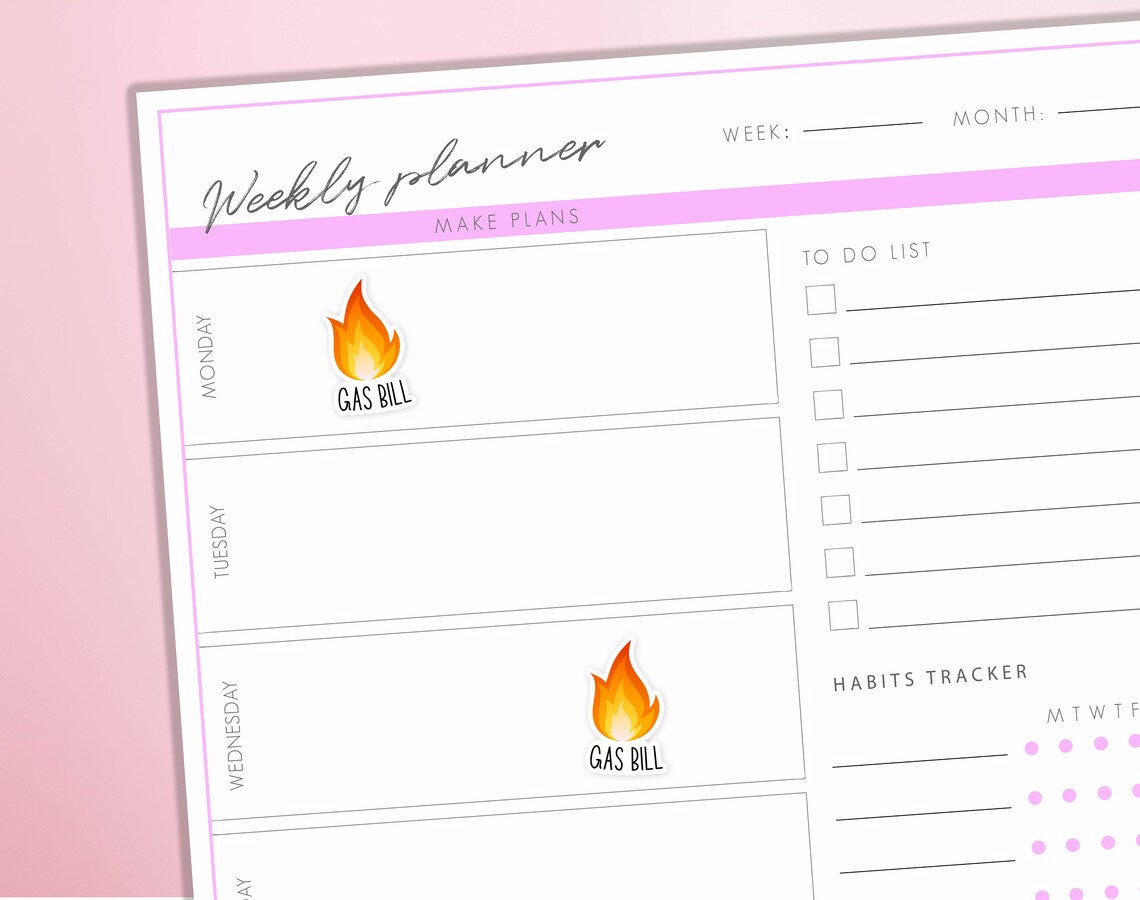 Gas Bill Planner Stickers | GasBill Due Reminder Stickers Heating Journal Diary Sticker Sheet