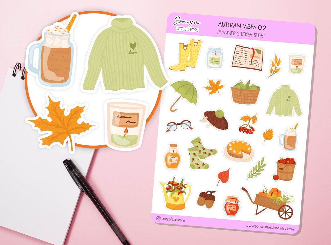 Cosy Autumn Fall Planner Stickers | Autumn Leaves Stickers | Fall Season Journal Diary Sticker Sheet