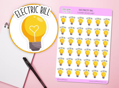 Electric Bill Planner Stickers | Electricity Reminder Pay Due Journal Diary Sticker Sheet