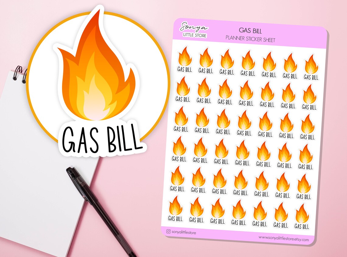 Gas Bill Planner Stickers | GasBill Due Reminder Stickers Heating Journal Diary Sticker Sheet