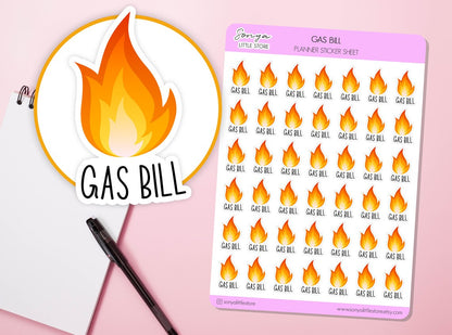 Gas Bill Planner Stickers | GasBill Due Reminder Stickers Heating Journal Diary Sticker Sheet