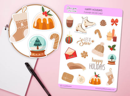 Happy Holidays Planner Sticker | Christmas Season Elements Stickers Season Journal Diary Sticker Sheet