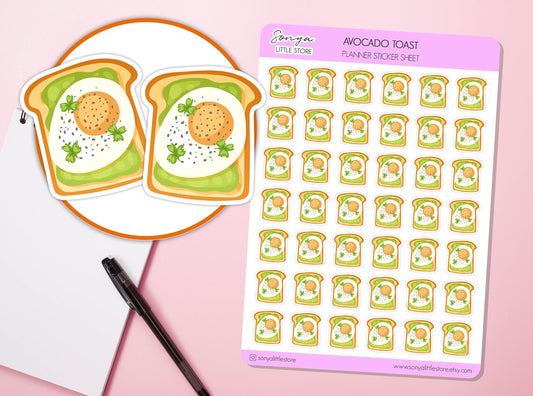 Avocado Toast Planner Stickers | Avocado Egg Toast Breakfast Stickers Journal Diary Sticker Sheet