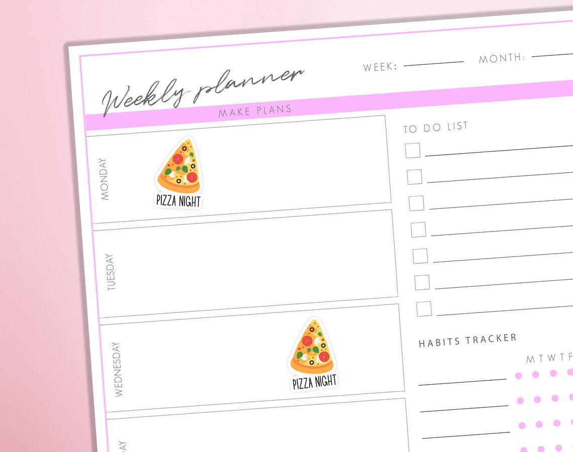 Pizza Night Planner Stickers  | Takeaway Order Food Pizza Bullet Journal Diary Sticker Sheet