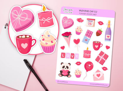 Valentine's Day Planner Stickers | Love Hearts Valentine Elements Pack | Celebration Bullet Journal Diary Stickers Sheet