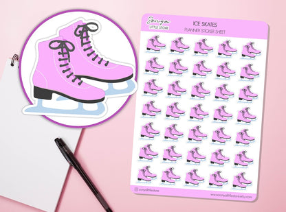 Ice Skates Planner Stickers | Ice Skating Winter Sport Journal Diary Sticker Sheet