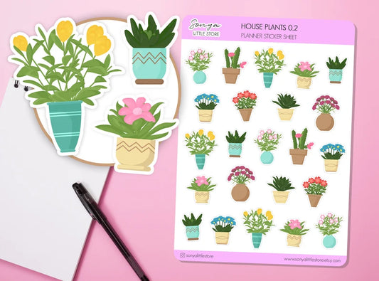 House Plants Planner Stickers | Flower Pots Vases Journal Diary Stickers Sheet