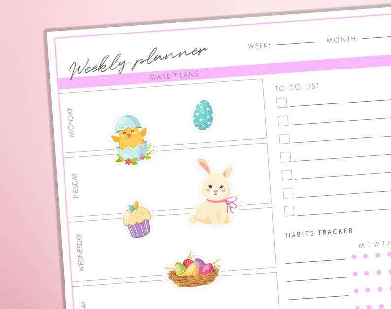 Easter Elements Planner Stickers | Easter Eggs, Rabbit, Chicken Stickers | Spring Easter Journal Diary Sticker Sheet