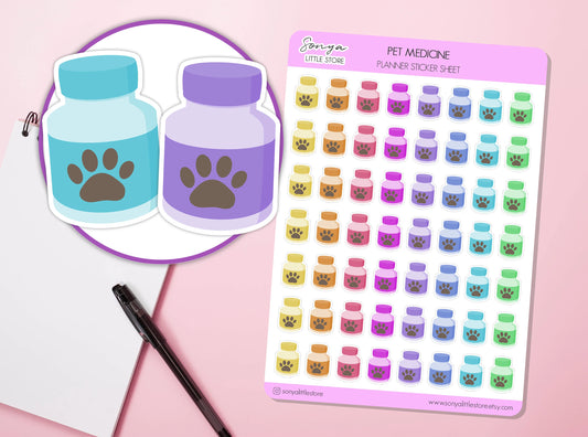 Pet Medicine Planner Stickers | Pet Flea Treatment Medication Reminder Journal Diary Sticker Sheet