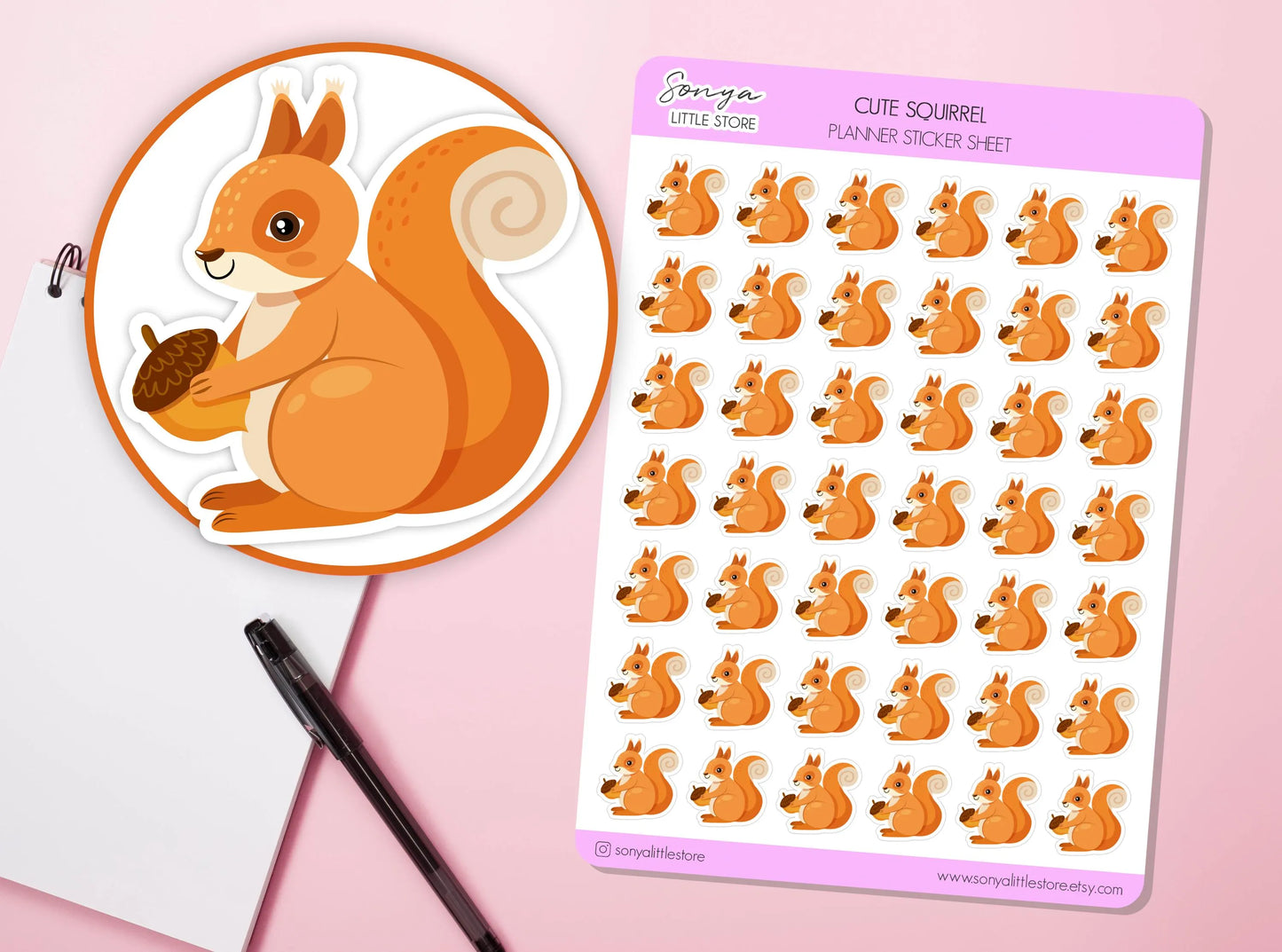 Cute Squirrel Planner Stickers Adorable Autumn Fall Cosy Forest Woodland Animal Bullet Journal Sticker Sheet