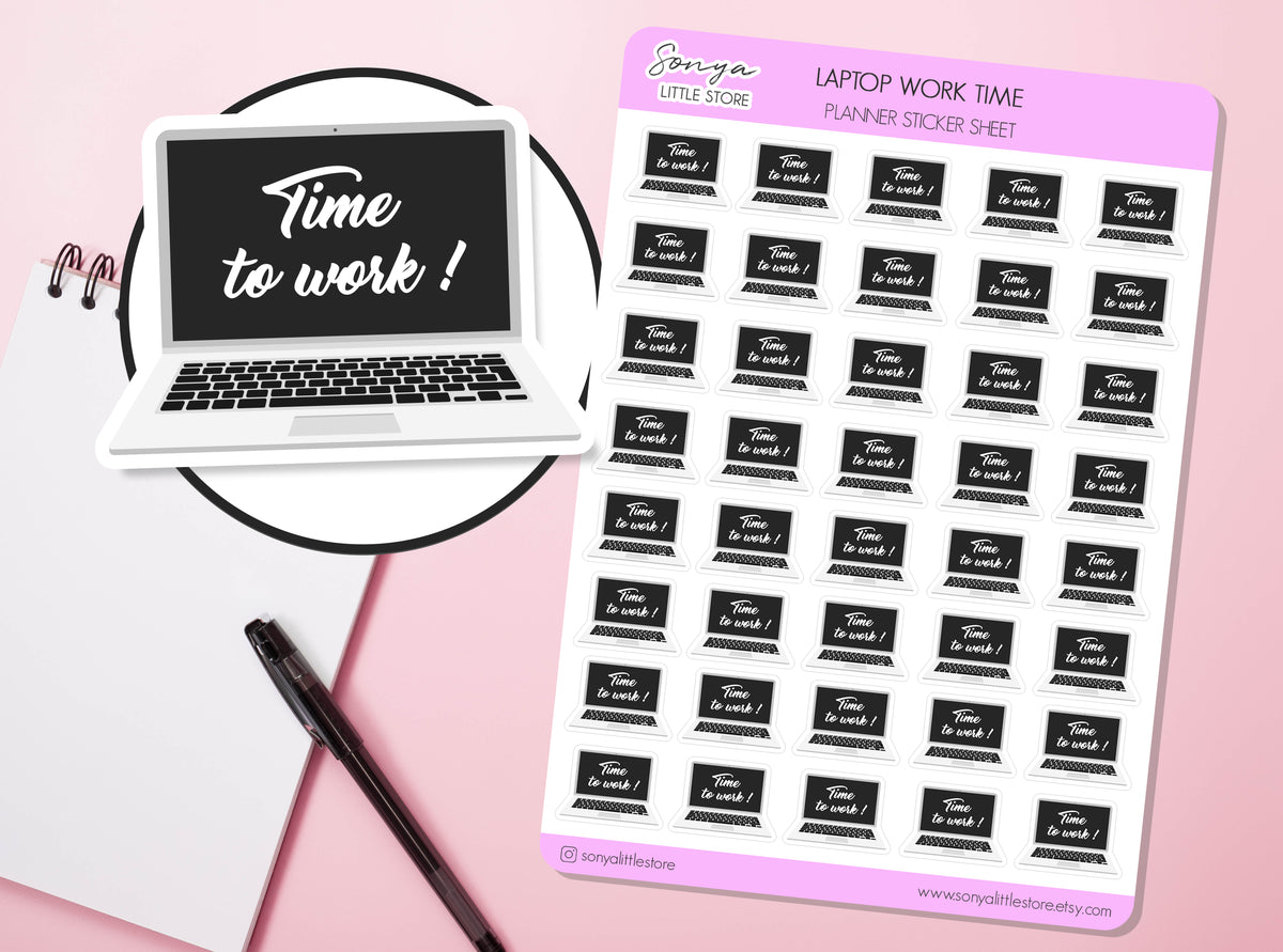 Laptop Planner Stickers | Time to work Journal Computer Screen Diary Sticker Sheet