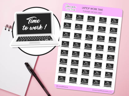 Laptop Planner Stickers | Time to work Journal Computer Screen Diary Sticker Sheet