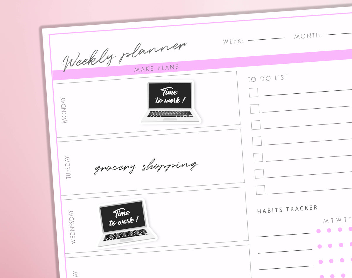 Laptop Planner Stickers | Time to work Journal Computer Screen Diary Sticker Sheet