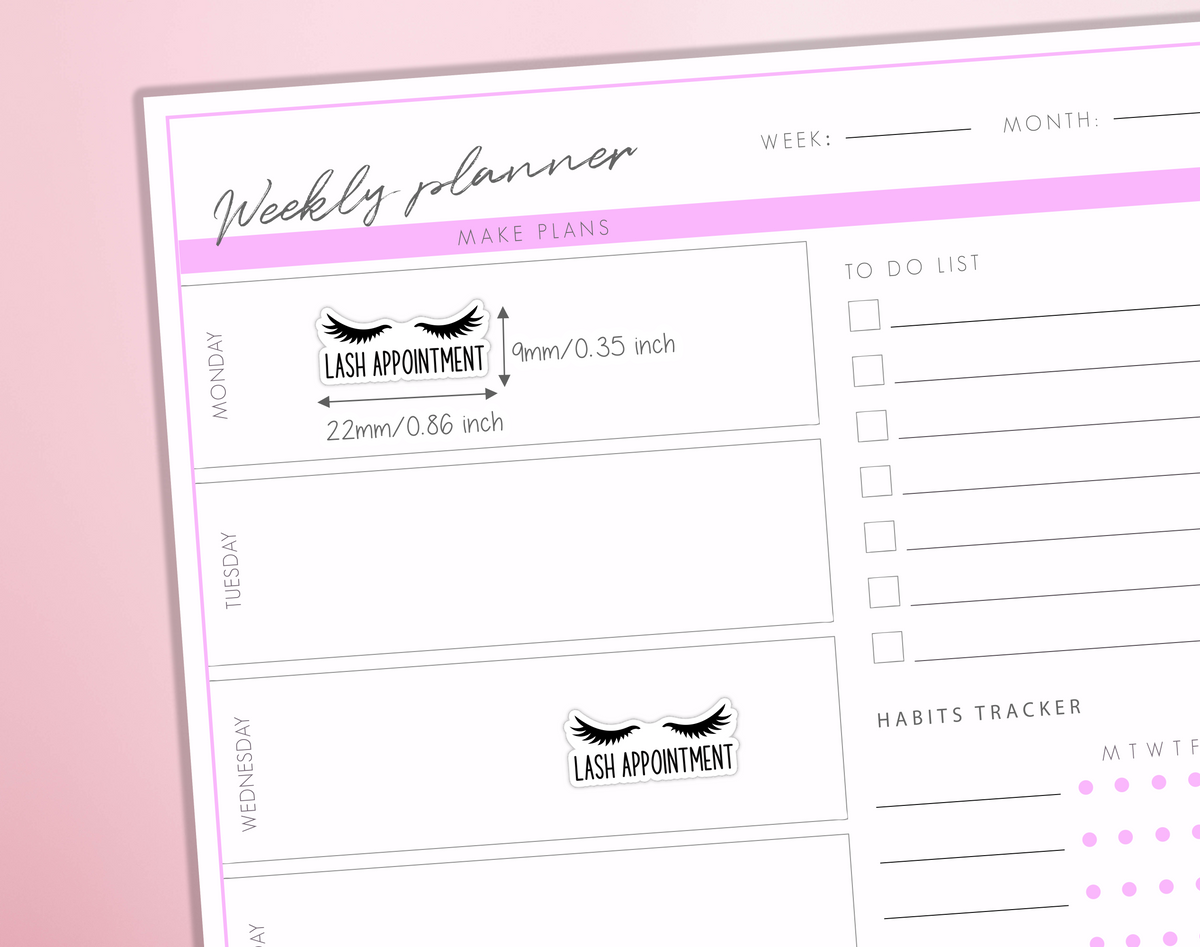 Lash Appointment Planner Stickers | Eyelash Extension Reminder Selfcare Beauty Treatment Diary Journal Sticker Sheet