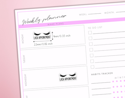Lash Appointment Planner Stickers | Eyelash Extension Reminder Selfcare Beauty Treatment Diary Journal Sticker Sheet