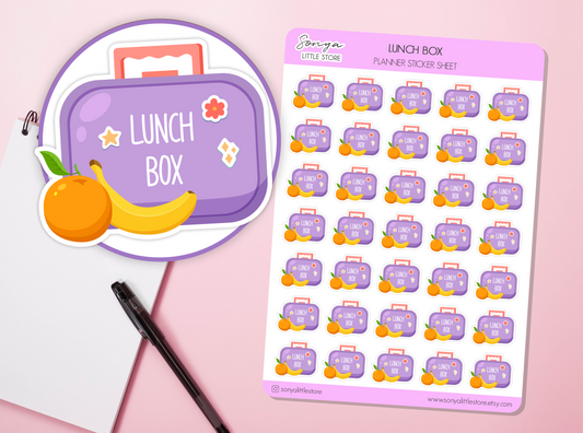 Lunch Box Planner Stickers | Packed Lunch Break Meal Prep Food Bullet Journal Diary Sticker Sheet