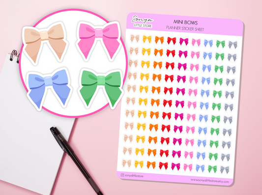 Mini Bow Planner Stickers Cute Colorful Ribbon Decorative Bullet Journal Sticker Sheet