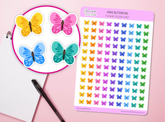 Mini Butterflies Planner Stickers Cute Colorful Icons Decorative Bullet Journal Sticker Sheet