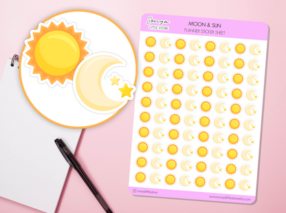 Moon and Sun Planner Stickers | Day and Night Celestial Space Planets Sleep Bullet Journal Sticker Sheet