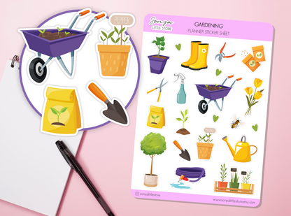 Gardening Planner Stickers | Garden Job Plant Seed Water Plants Spring Journal Diary Sticker Sheet