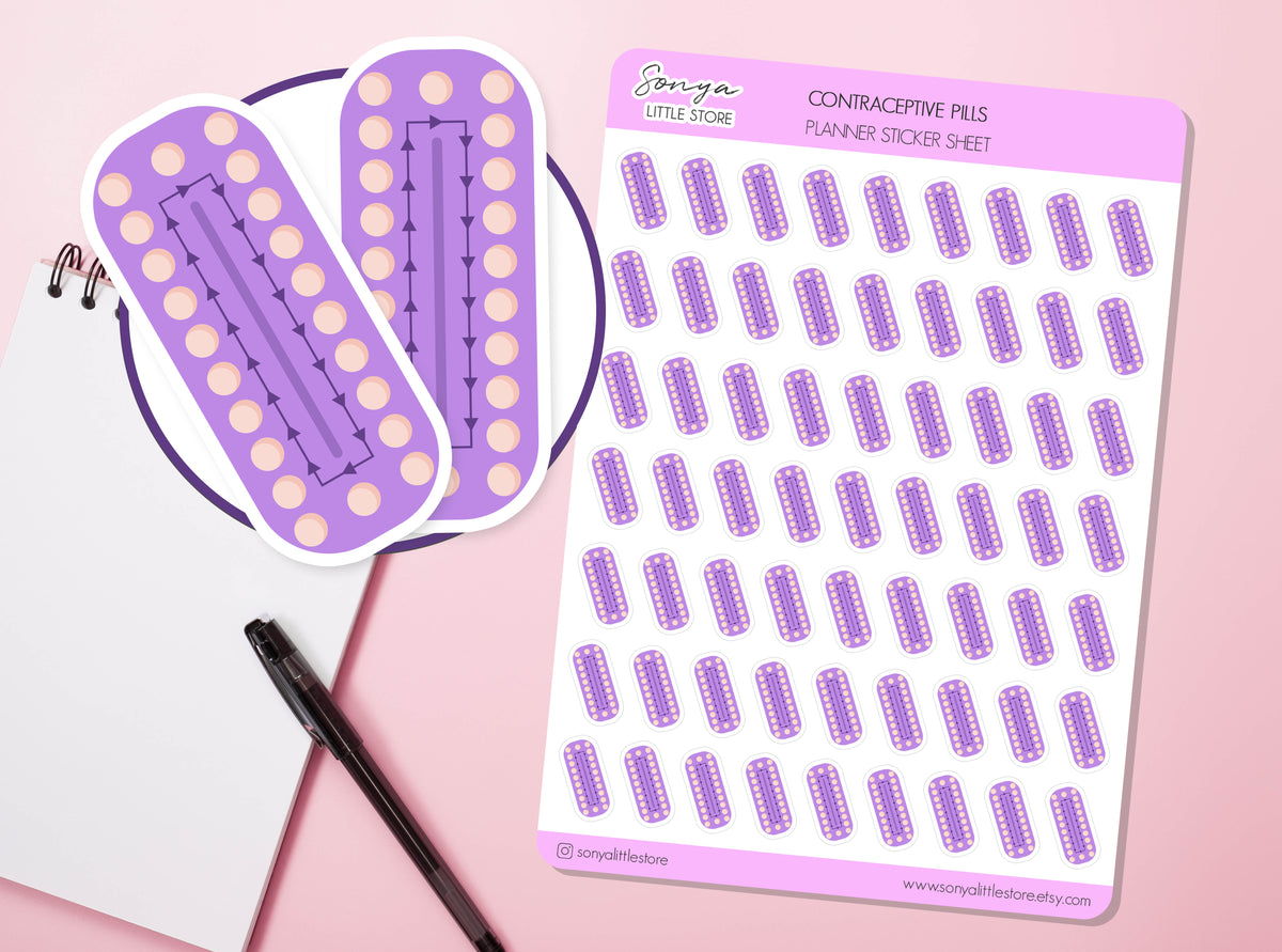 Contraceptive Pills Planner Stickers Birth Control Pills Tracker Medical Prescription Reminder Journal Diary Sticker Sheet