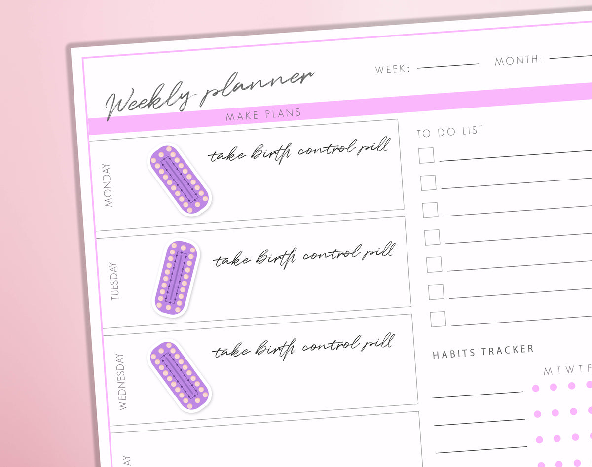 Contraceptive Pills Planner Stickers Birth Control Pills Tracker Medical Prescription Reminder Journal Diary Sticker Sheet