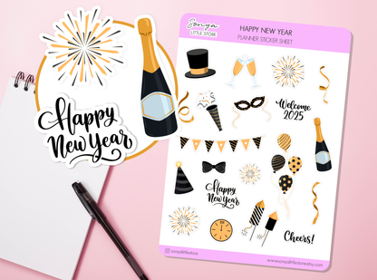 New Year Elements Planner Stickers New Year 2025 Party Celebration Diary Bullet Journal Sticker Sheet