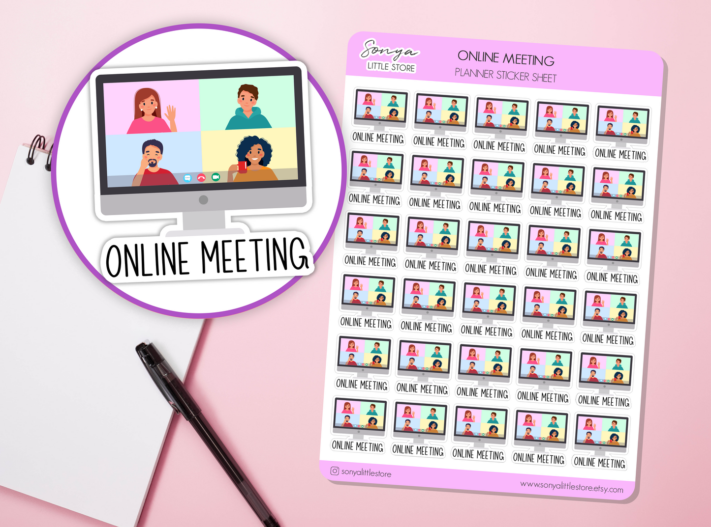 Online Meeting Planner Stickers Zoom Teams Video Call Schedule Organisational Sticker Sheet