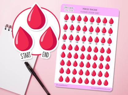 Period Tracker Planner Stickers Blood Drops Tracker Bullet Journal Diary Sticker Sheet