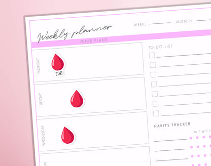 Period Tracker Planner Stickers Blood Drops Tracker Bullet Journal Diary Sticker Sheet