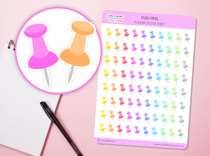 Push Pins Planner Stickers Thumb Tack Notes Colorful Pastel Functional Bullet Journal Sticker Sheet