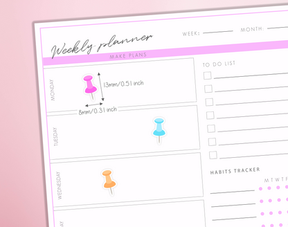 Push Pins Planner Stickers Thumb Tack Notes Colorful Pastel Functional Bullet Journal Sticker Sheet