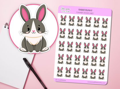 Cute Rabbit Bunny Planner Stickers Adorable Animal Pet Care Bullet Journal Sticker Sheet